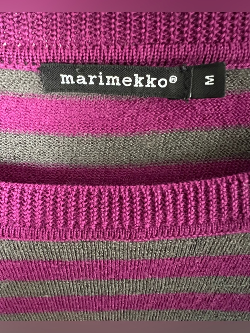 Marimekko Women’s Oversized Knit Sweater Dress Sz M Pink Grey Striped 100% Wool - Picture 9 of 10